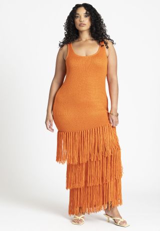 Eloquii Orangr Fringe Dress