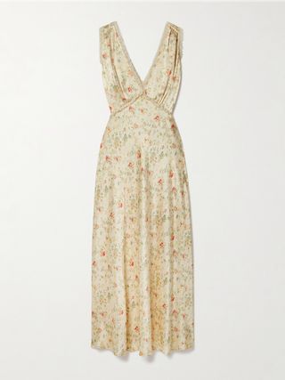 Tahlia Lace-Trimmed Floral-Print Silk-Charmeuse Midi Dress