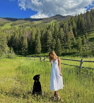 Influencer styles white anglaise broderie dress.