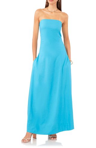 Strapless Linen Blend Maxi Dress