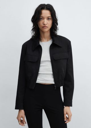 Cropped Jacket With Pockets - Women