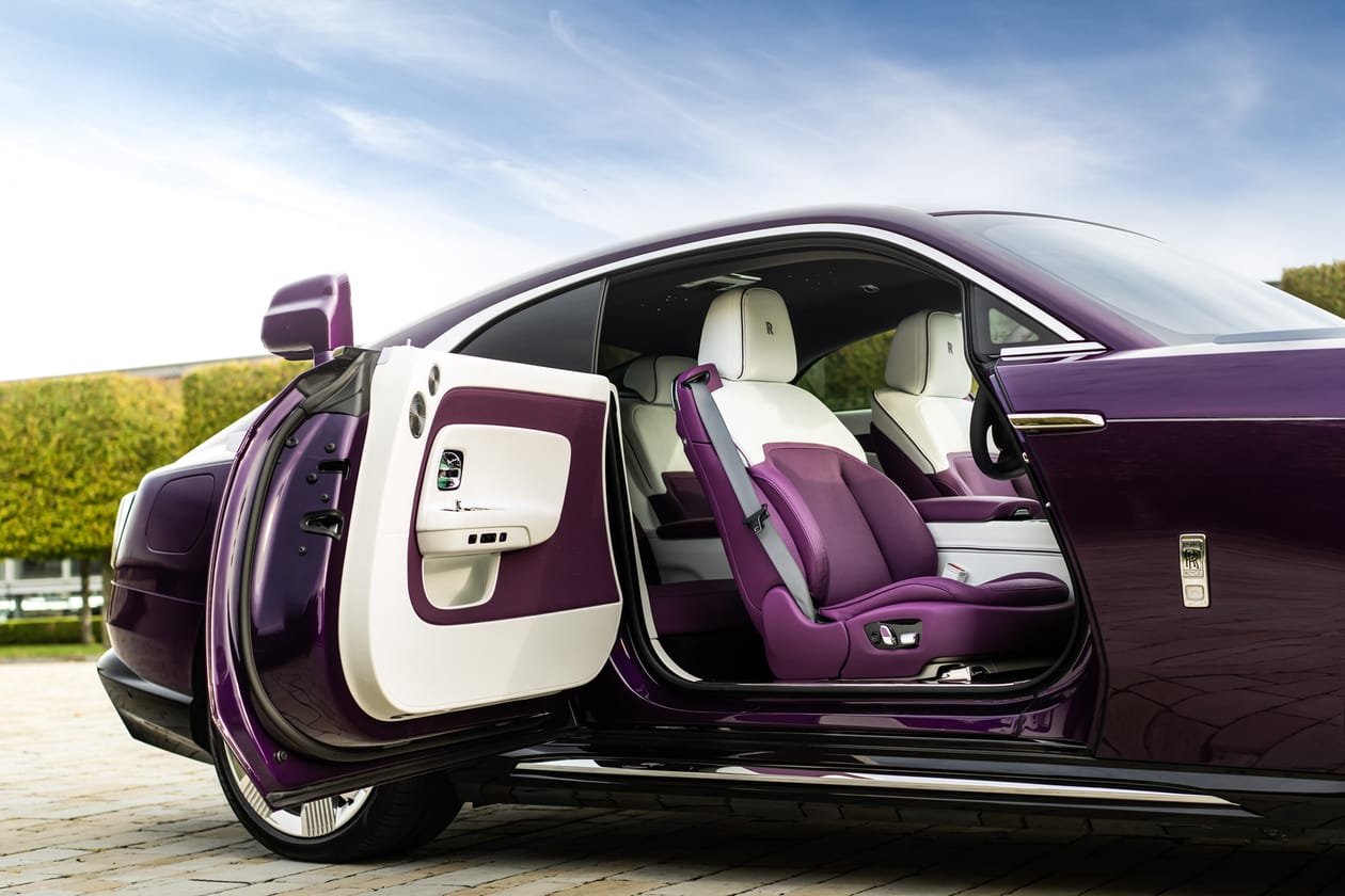 Rolls-Royce Spectre Test Drive Review Photos Purple Luxury Quiet Still Comfort Driver Passenger Solid