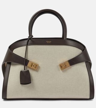 ferragamo Hug Medium Canvas and Leather Tote Bag