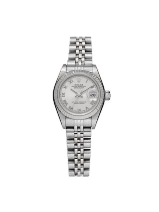 Rolex Stainless Steel 18k White Gold 26mm Oyster Perpetual Datejust Watch Silver Roman 69174