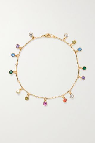 Rainbow Fringe Gold-Tone Crystal Anklet