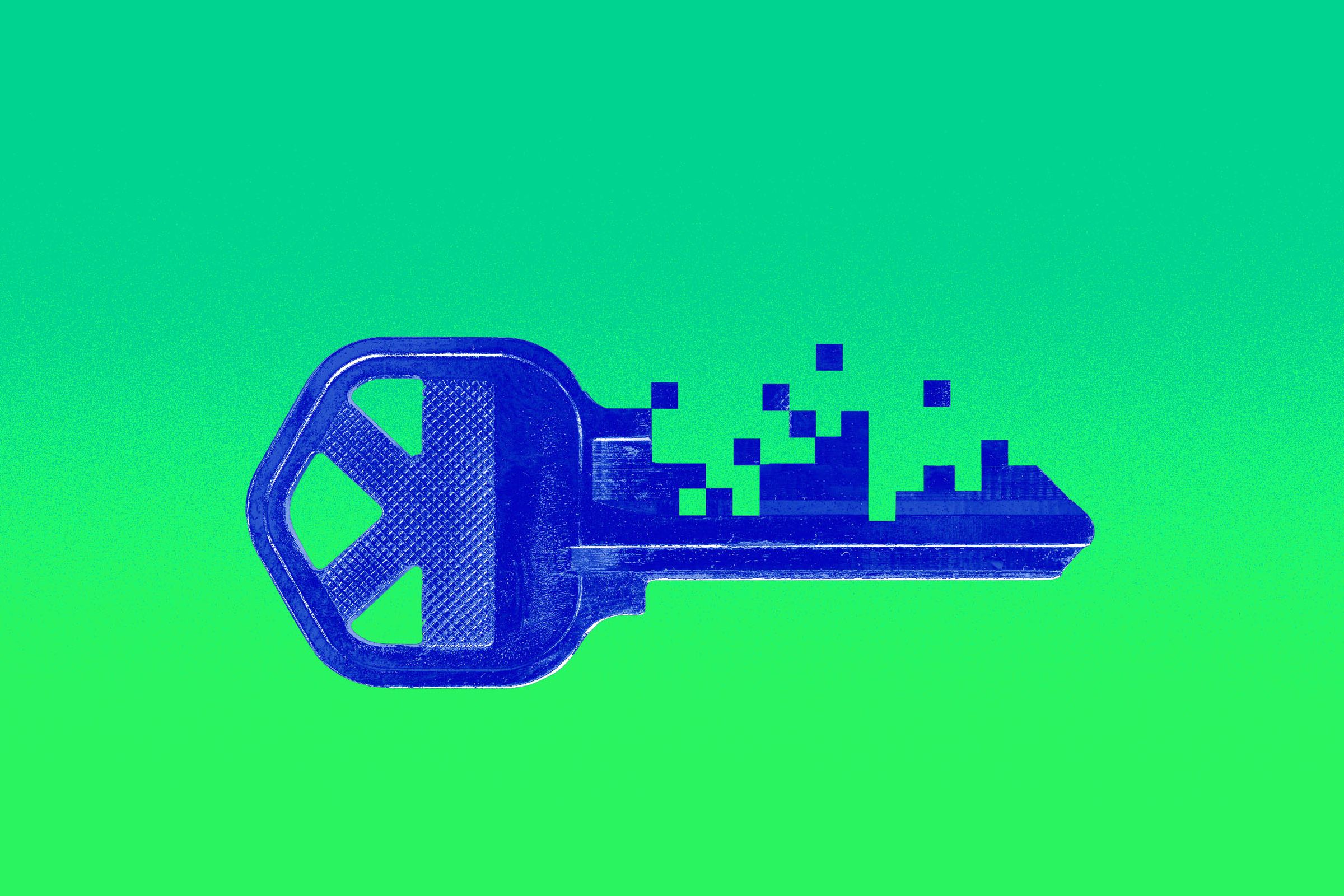 Illustration of a key being pixelated.