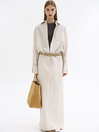 Source Unknown + Galliga Long Pencil Skirt in Beige