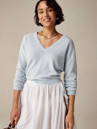 Cashmere Relaxed Cropped V-Neck Sweater