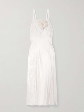 RODARTE, Embellished Lace-Trimmed Silk-Satin Midi Dress