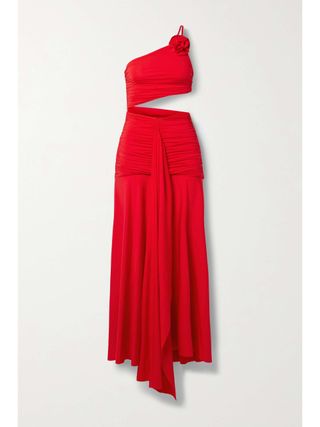 MAYGEL CORONEL, + Net Sustain Fermina One-Shoulder Appliquéd Cutout Stretch-Jersey Maxi Dress