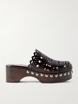 60 Studded Laser-Cut Leather Platform Clogs