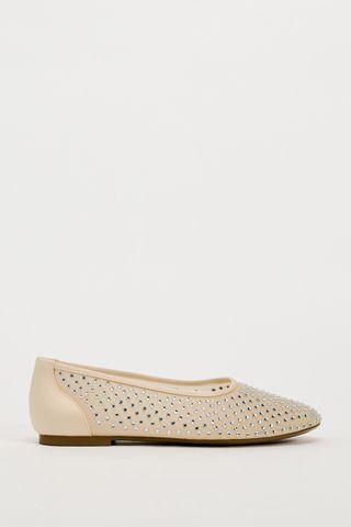 Mesh Ballet Flats With Rhinestones