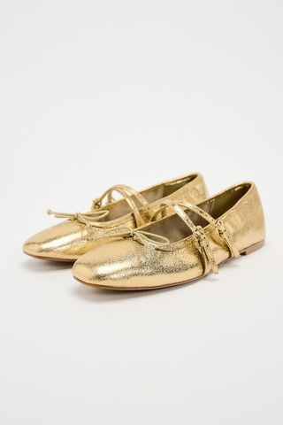 Metallic Ballet Flats With Straps