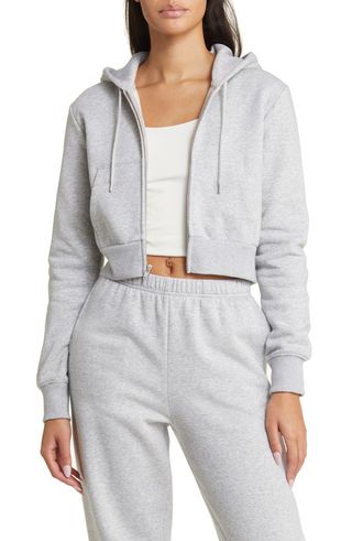 Crop Cotton Blend Zip-Up Hoodie