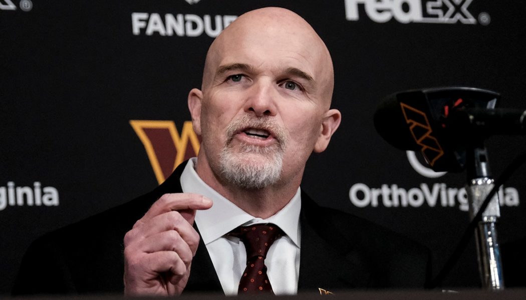 Commanders' Dan Quinn raises eyebrows with Redskins flair in T-shirt