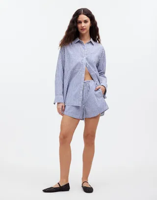 Drawstring Pull-On Shorts in Poplin