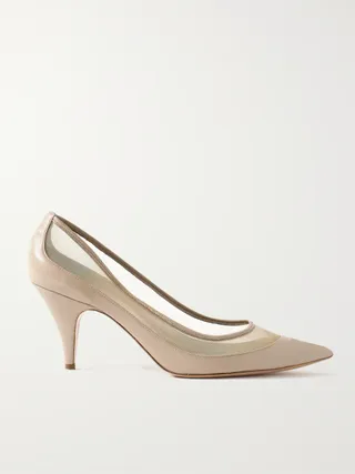 KHAITE, River Iconic Mesh-Trimmed Patent-Leather Pumps