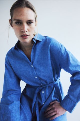 Linen-Blend Shirt Dress