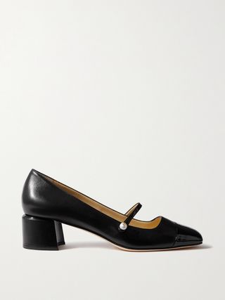 Elisa 45 Embellished Patent-Trimmed Leather Mary Jane Pumps