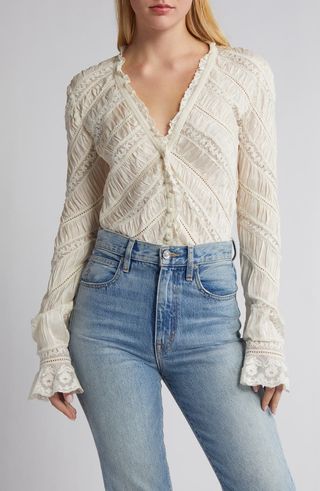 Tandra Lace & Eyelet Detail Long Sleeve Top