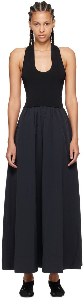 Black Plunge Neck Maxi Dress