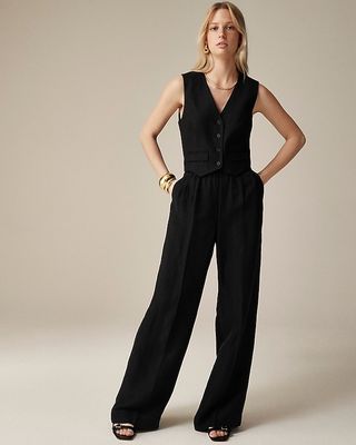 Pleated Pull-On Pant in Linen-Cupro Blend