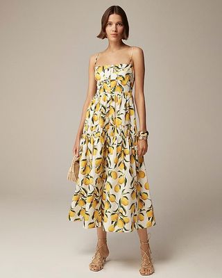 Button-Front A-Line Dress in Lemon Leaf