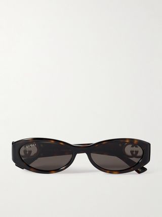 Oval-Frame Tortoiseshell Acetate Sunglasses