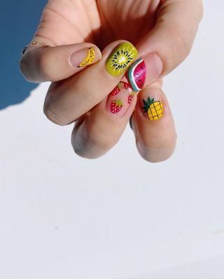 Watermelon mixed fruit nail art