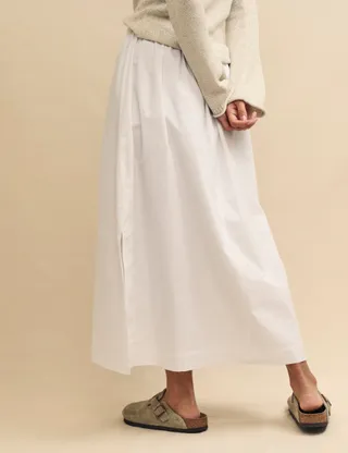 Nobody's Child, White Poplin Drawstring Midi Skirt