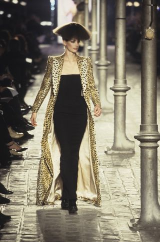 runway model wearing leopard print