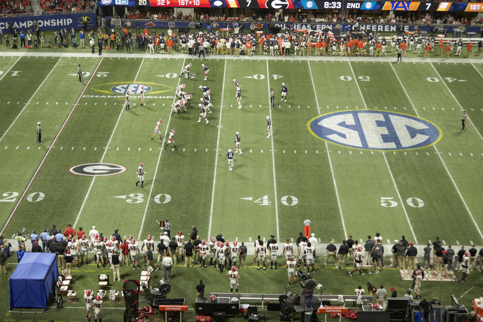 Will we soon see corporate logos on fields instead of school or conference logos? (Kevin Liles/Getty Images) 