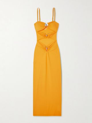 Embellished Cutout Stretch-Jersey Maxi Dress in Yellow