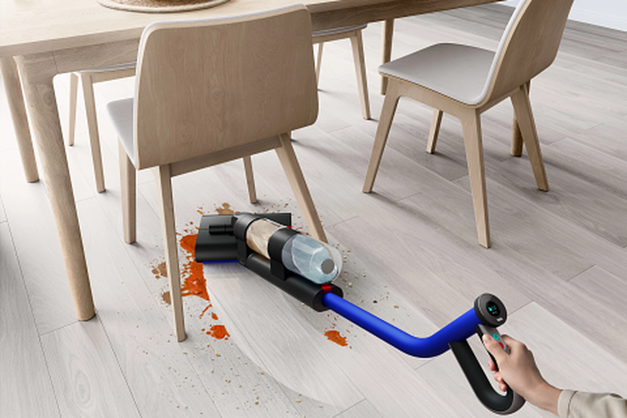 The Dyson WashG1 can wipe up wet messes.