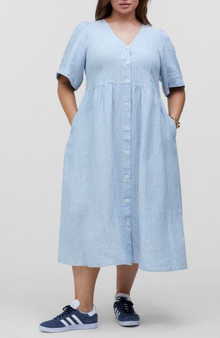 Cassie Button Front Linen Midi Dress