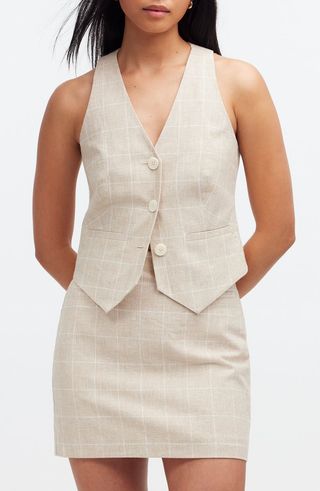 Glen Plaid Linen & Cotton Cutaway Vest Top