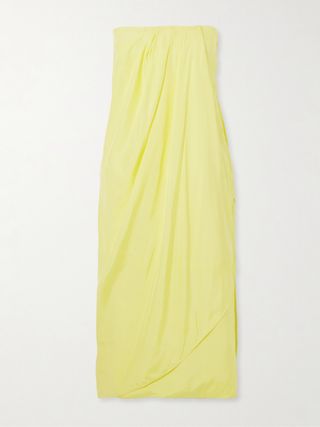 Onna Strapless Draped Silk-Satin Midi Dress