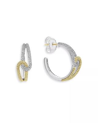 LAGOS, 18K Yellow Gold & Sterling Silver Caviar Lux-Clip Diamond Hoop Earrings