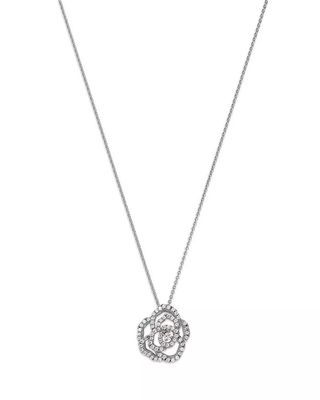 Bloomingdale's, Diamond Rose Flower Openwork Pendant Necklace in 14K White Gold