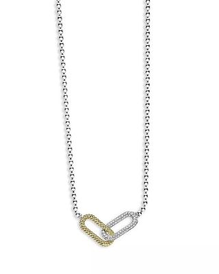 LAGOS, 18K Yellow Gold & Sterling Silver Caviar Lux-Clip Diamond Bead Link Necklace