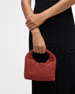 Half Moon Raffia Top-Handle Bag