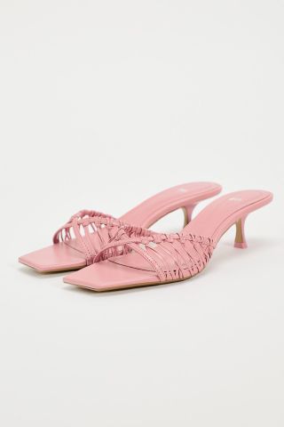 zara, Woven Kitten Heel Leather Sandals