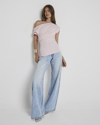 River Island, Pink Off Shoulder Drape Top