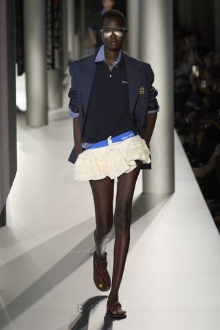 Miu Miu model walking the spring/summer 2024 runway.