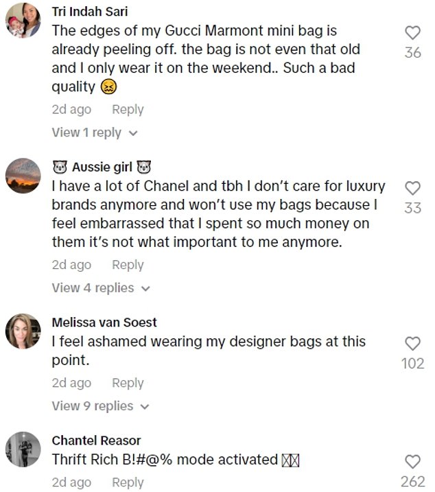 In the comments section of her video, many agreed with her take on the current state of designer items, lamenting that they were just too expensive