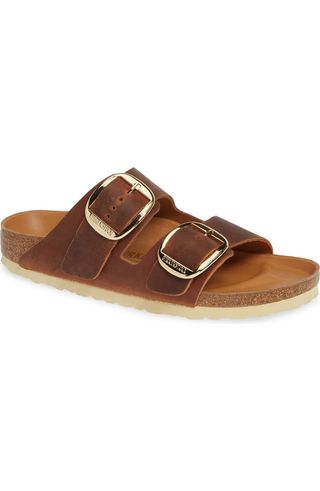 Brown Big Buckle Slide Sandals