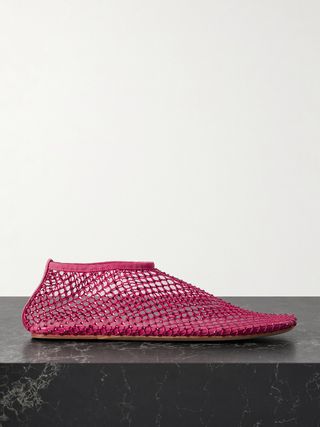 Minette Crystal-Embellished Mesh Ballet Flats