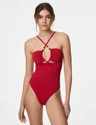 Twist Front Cut Out Bandeau Swimsuit