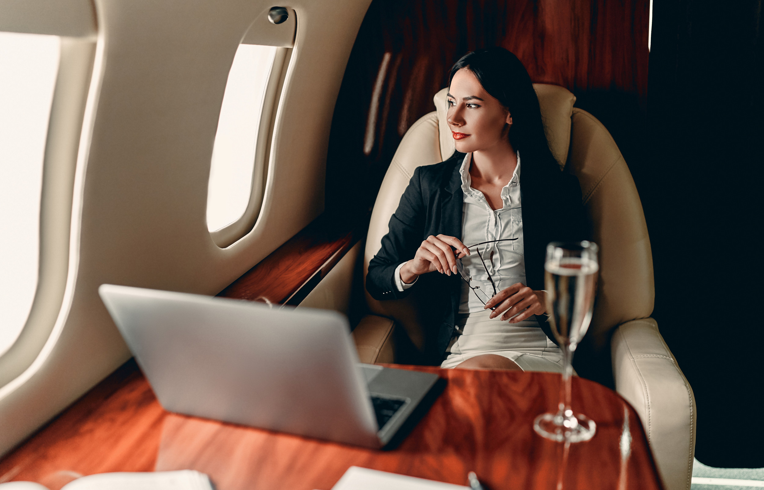 Woman on private jet.