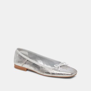 Anisa Wide Ballet Flats Silver Distressed Leather